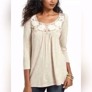 Anthropologie Meadow Rue embroidered neckline top